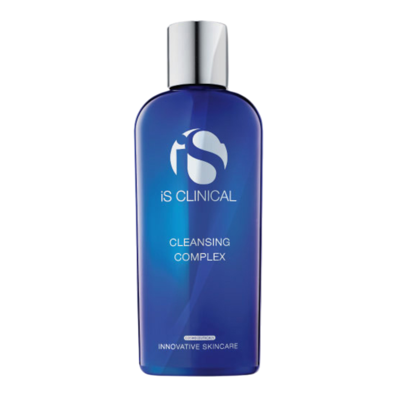 Blue bottle of iS Clinical Cleansing Complex on a white background